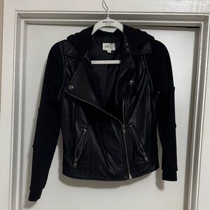 Jolt Women's Black Leather Jacket with Hoodie